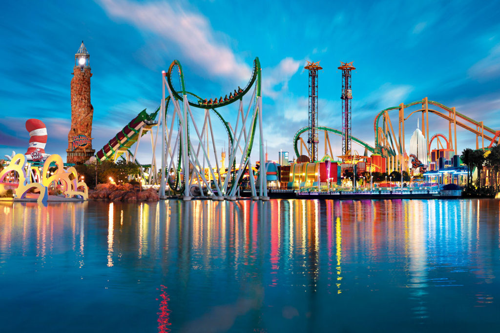 Montanha russa em parque de diversão em Orlando