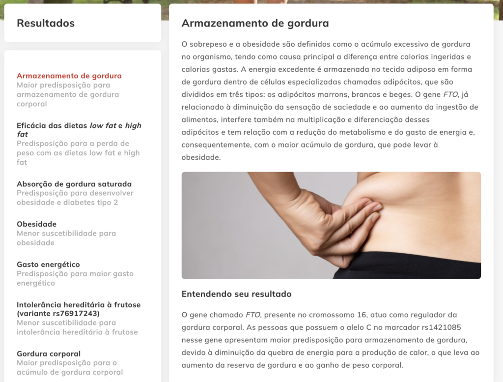 Painel genético de alimentação e vida saudável de uma mulher